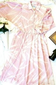 VINTAGE Leslie Fay Leaf Print Pink & White Dress